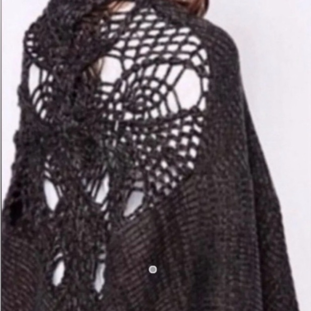 Free People Black Nordic Knit Poncho Sweater